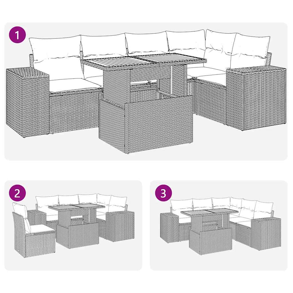 6-osaline aiadiivani komplekt patjadega, must, polürotang