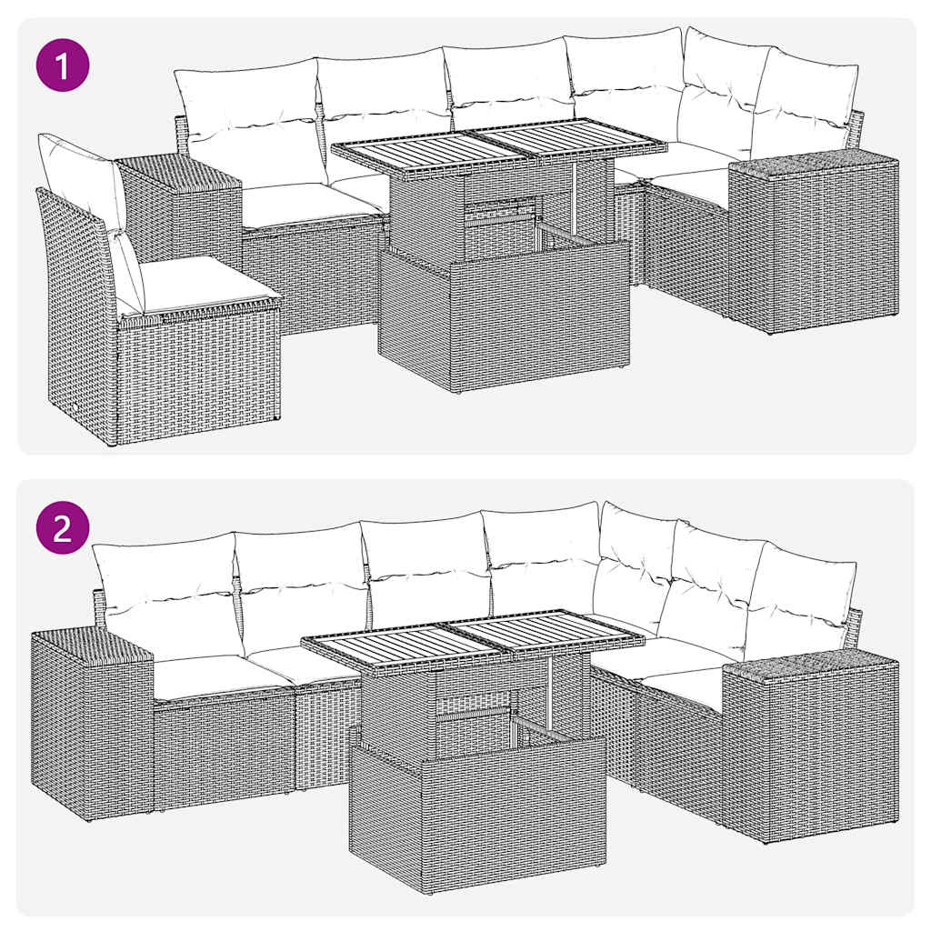 7-osaline aiadiivani komplekt patjadega, must, polürotang