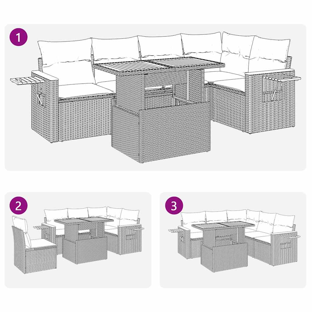 6-osaline aiadiivani komplekt patjadega, must, rotang/akaatsia