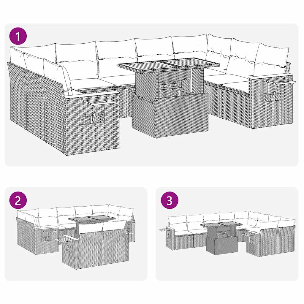 10-osaline aiadiivani komplekt patjadega, must, rotang/akaatsia