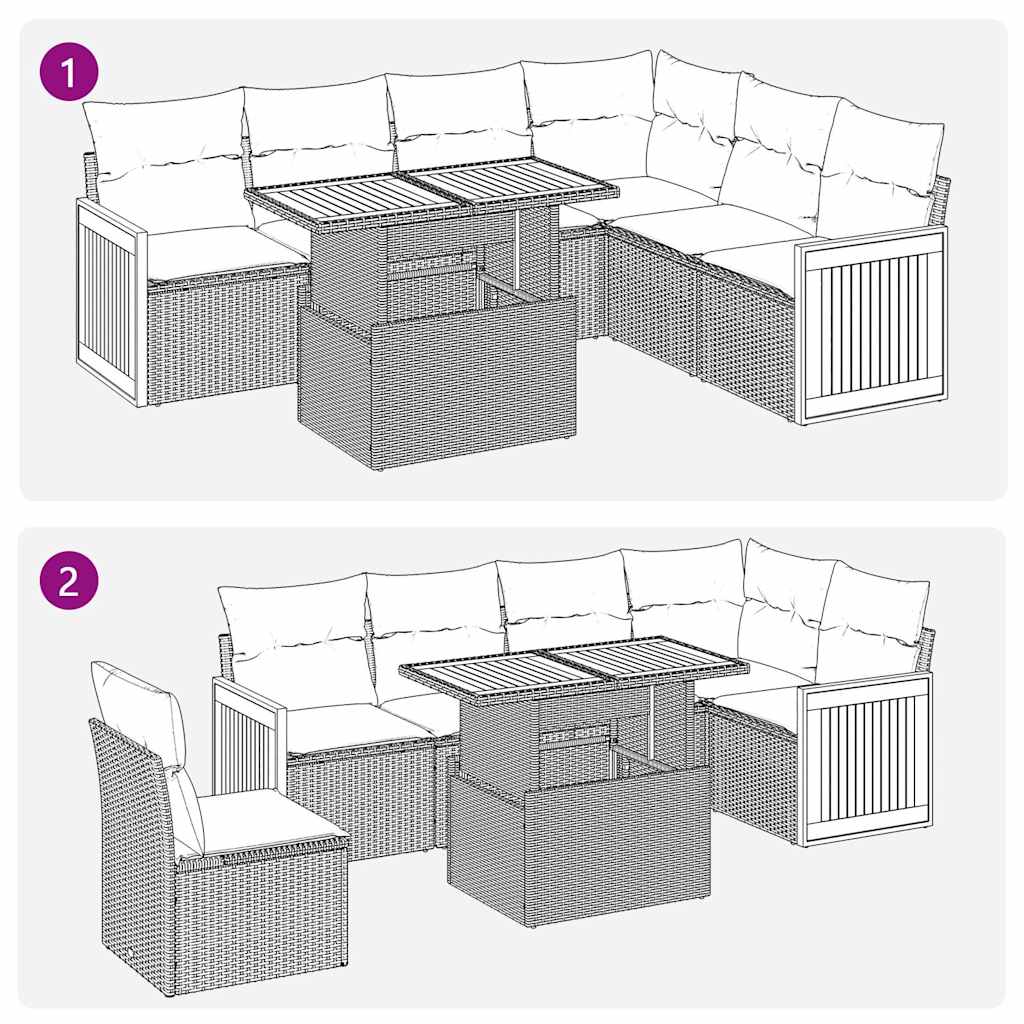 7-osaline aiadiivani komplekt patjadega, must, rotang/akaatsia