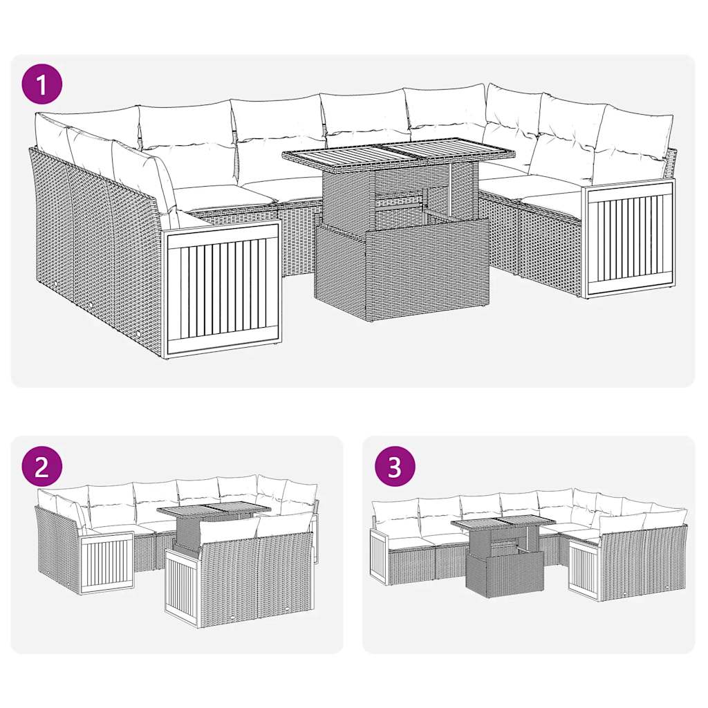 10-osaline aiadiivani komplekt patjadega, hall, rotang/akaatsia