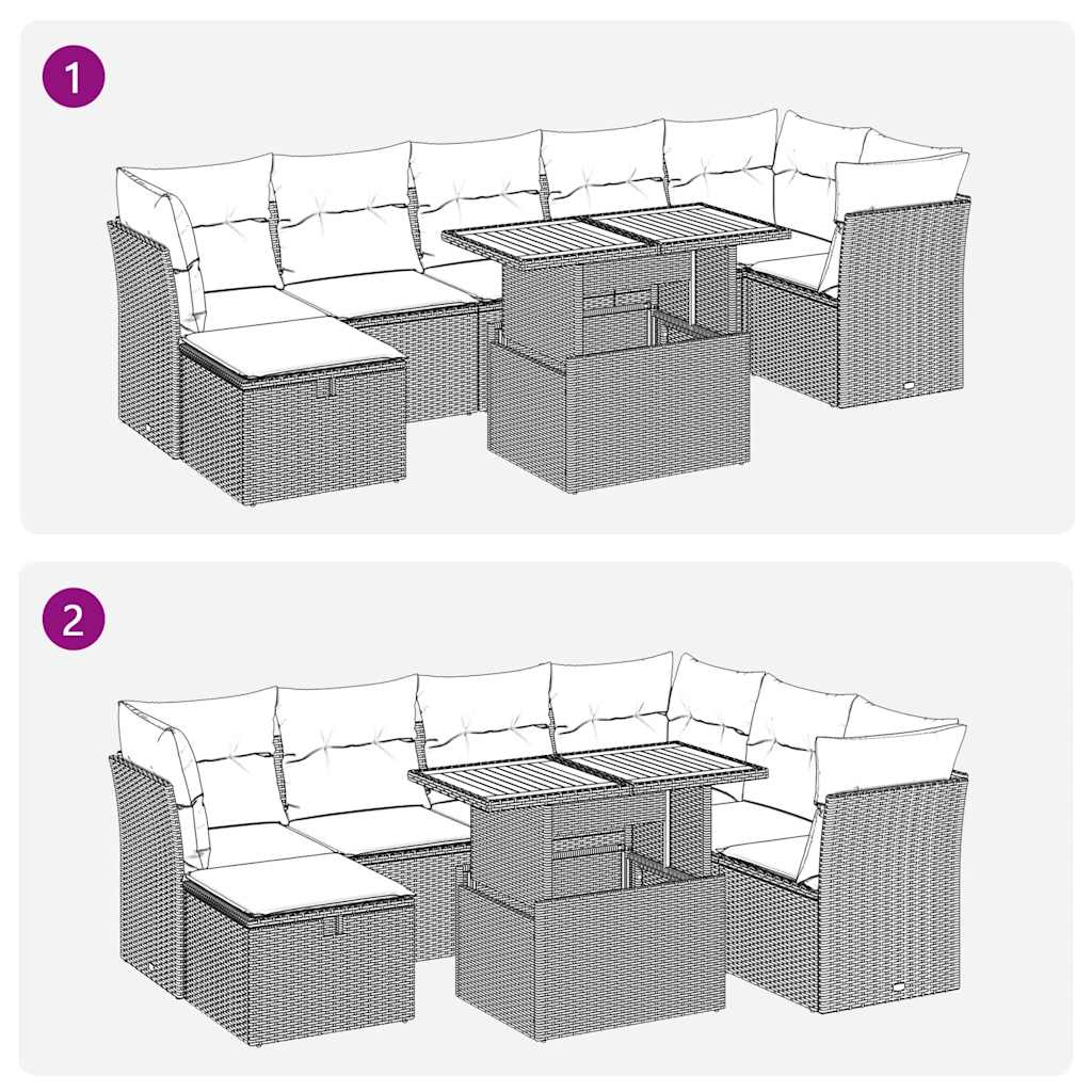 8-osaline aiadiivani komplekt patjadega, must, rotang/akaatsia