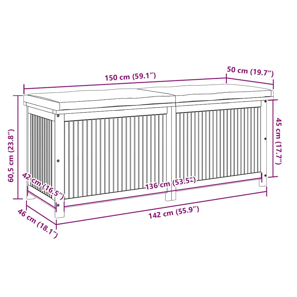 Садовая подушка-коробка, 150x50x60,5 см, дерево акации